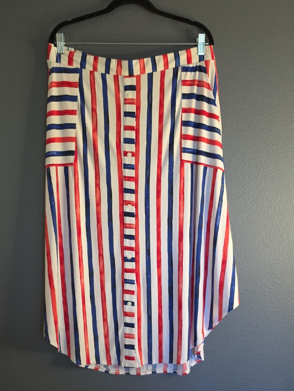 Lane Bryant Red, Blue & White Striped Button Skirt